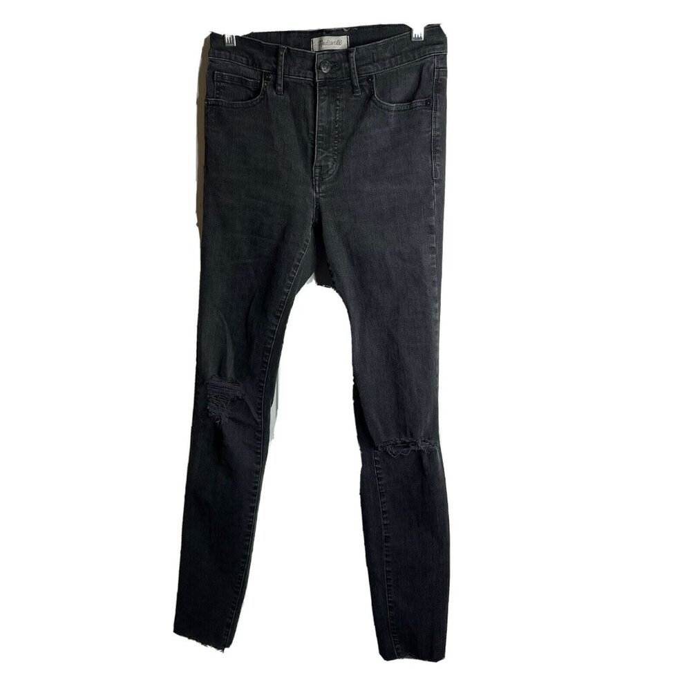 Madewell Jeans Womens 27 Tall 9" High Rise Skinny Skinny Jeans Black Distressed